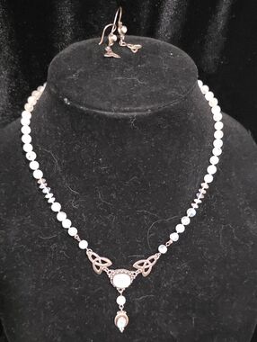 Sterling Silver Rainbow Moonstone Celtic Pendant Necklace and Earrings Set